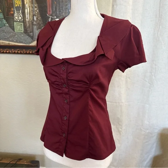 Vintage Prada 2009 Women’s Blouse Deep Burgundy Quiet Luxury Minimalist Sz 2 4 - Picture 7 of 12